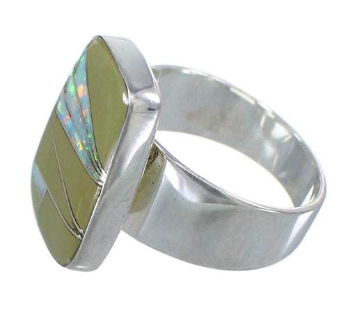 Turquoise And Opal Inlay Jewelry Genuine Sterling Silver Ring Size 5-1/2 AX83319